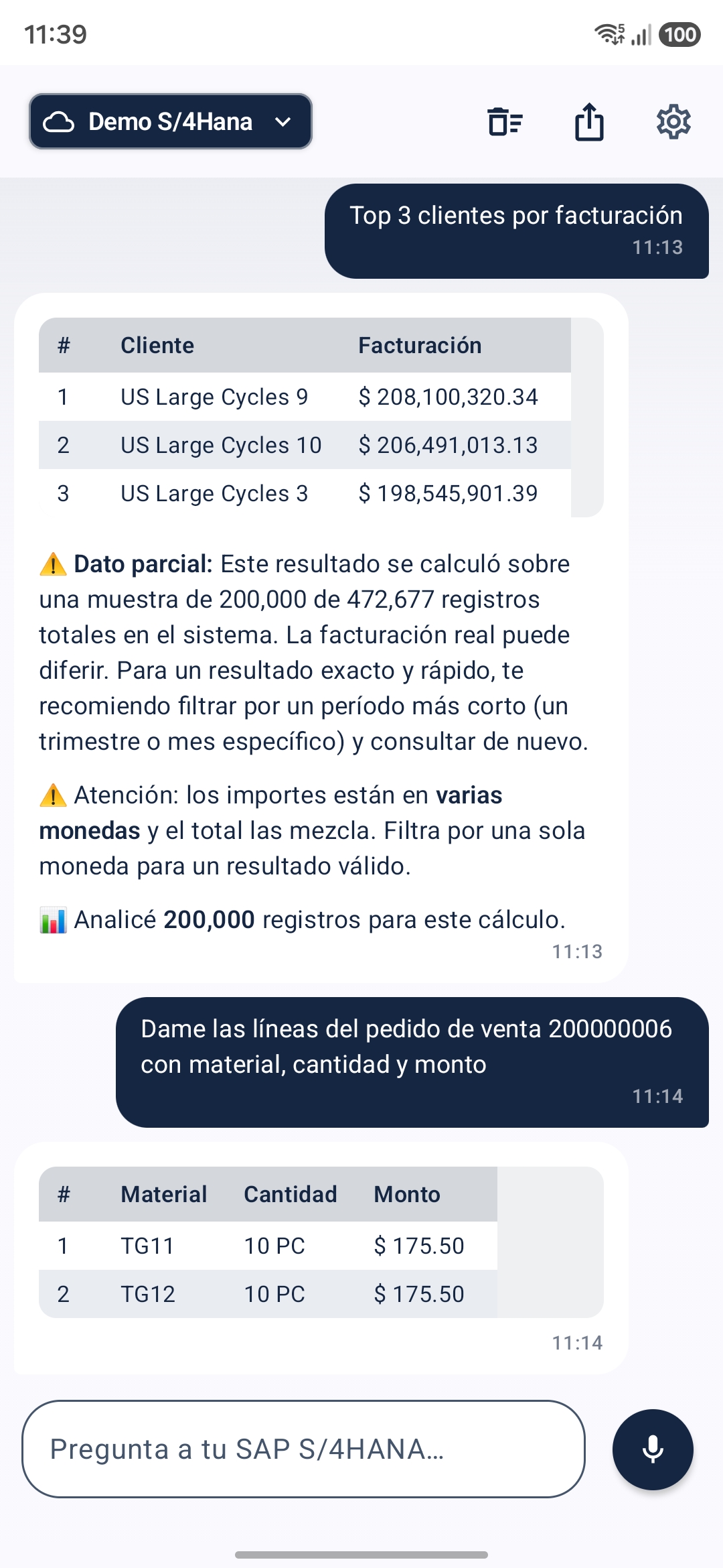 Aski sobre SAP S/4HANA: ranking de clientes y líneas de pedido