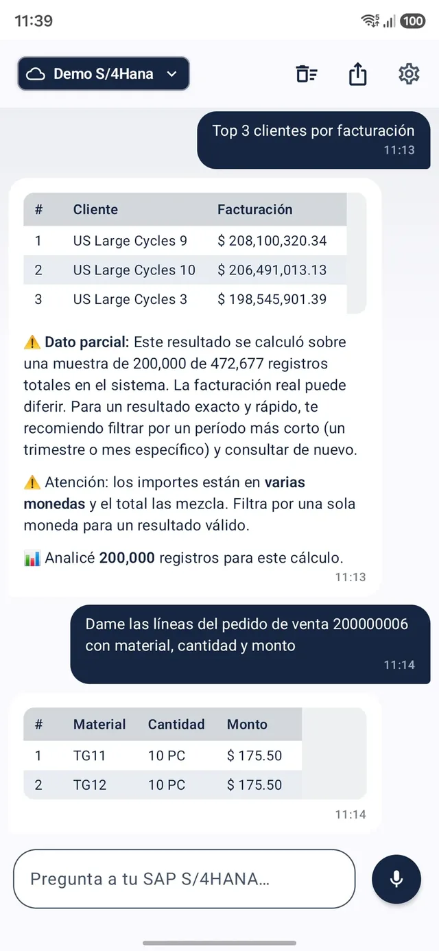 Aski sobre SAP S/4HANA: ranking de clientes y líneas de pedido
