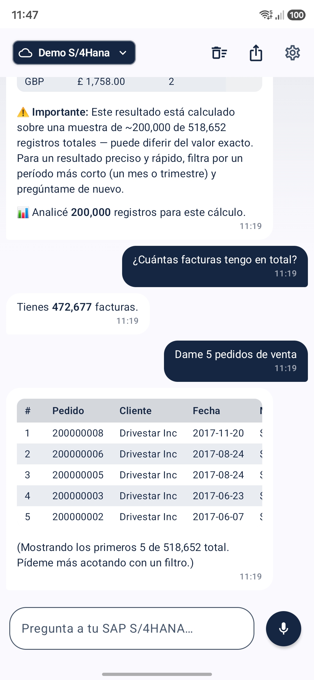 Aski sobre SAP S/4HANA: alto volumen de facturas