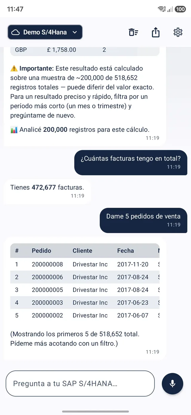 Aski sobre SAP S/4HANA: alto volumen de facturas