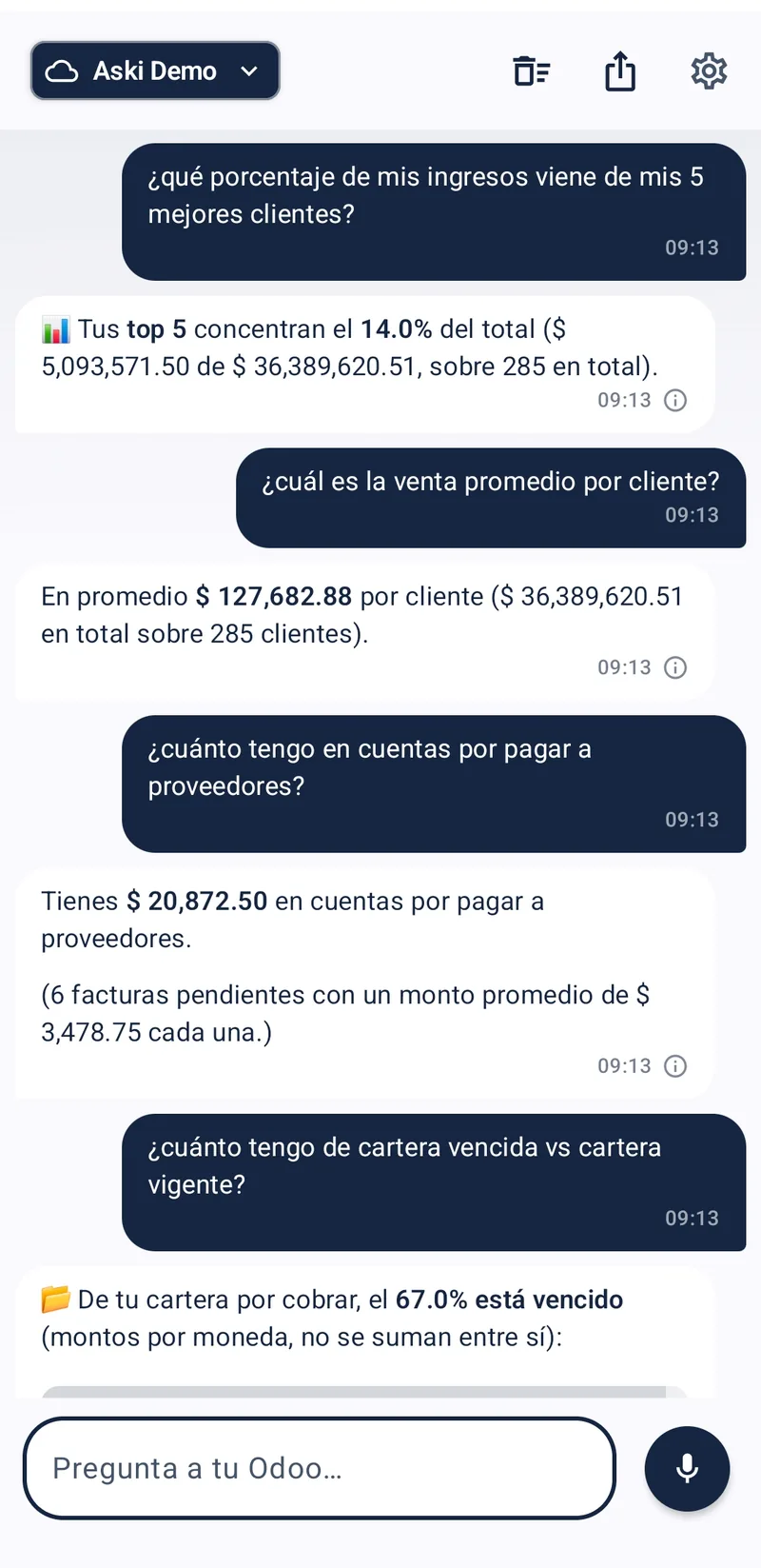Aski responde: qué % de tus ingresos viene de tus mejores clientes y cuánto debes a proveedores