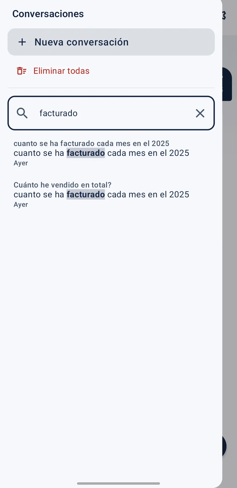Aski en Android: buscar en el historial de conversaciones, con el termino resaltado en cada resultado