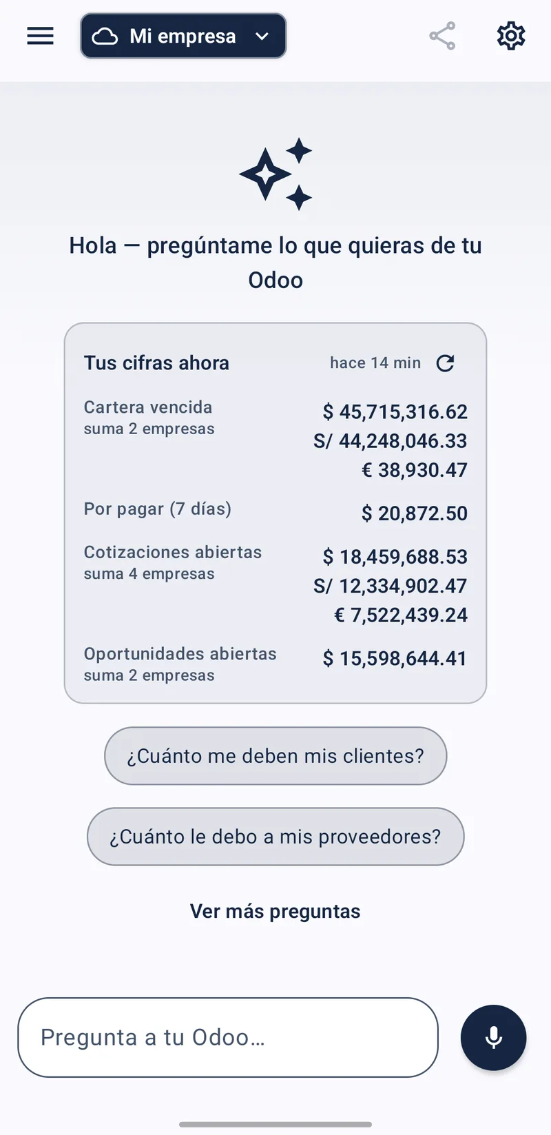 Aski en Android: al abrir la app, tus cifras del dia separadas por moneda y por empresa