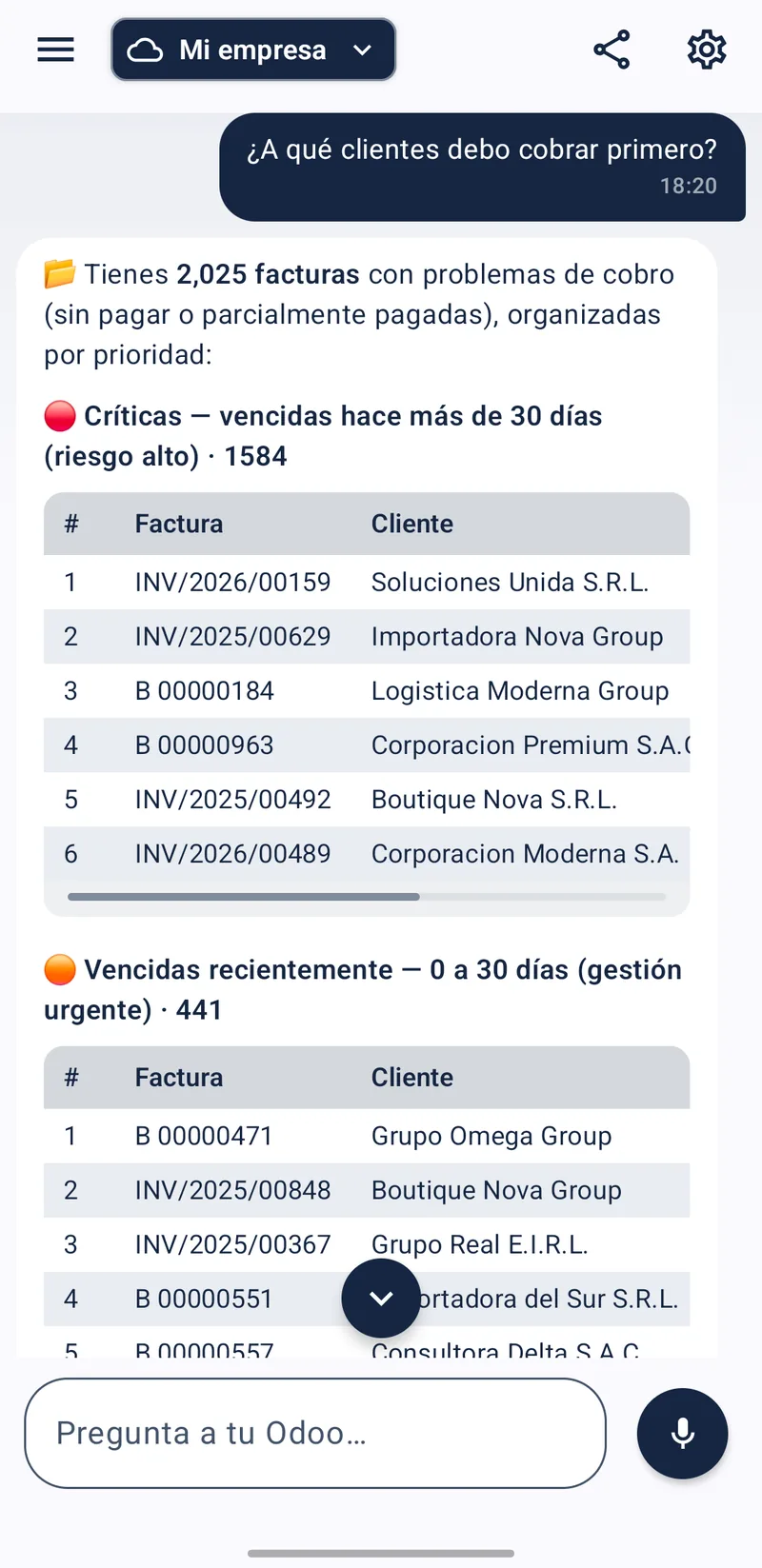 Aski en Android: facturas con problemas de cobro, separadas en criticas y de gestion urgente