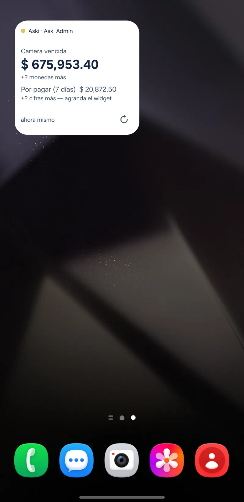 Aski en Android: el widget en la pantalla de inicio con tus cifras clave por moneda y el boton para actualizarlas al instante