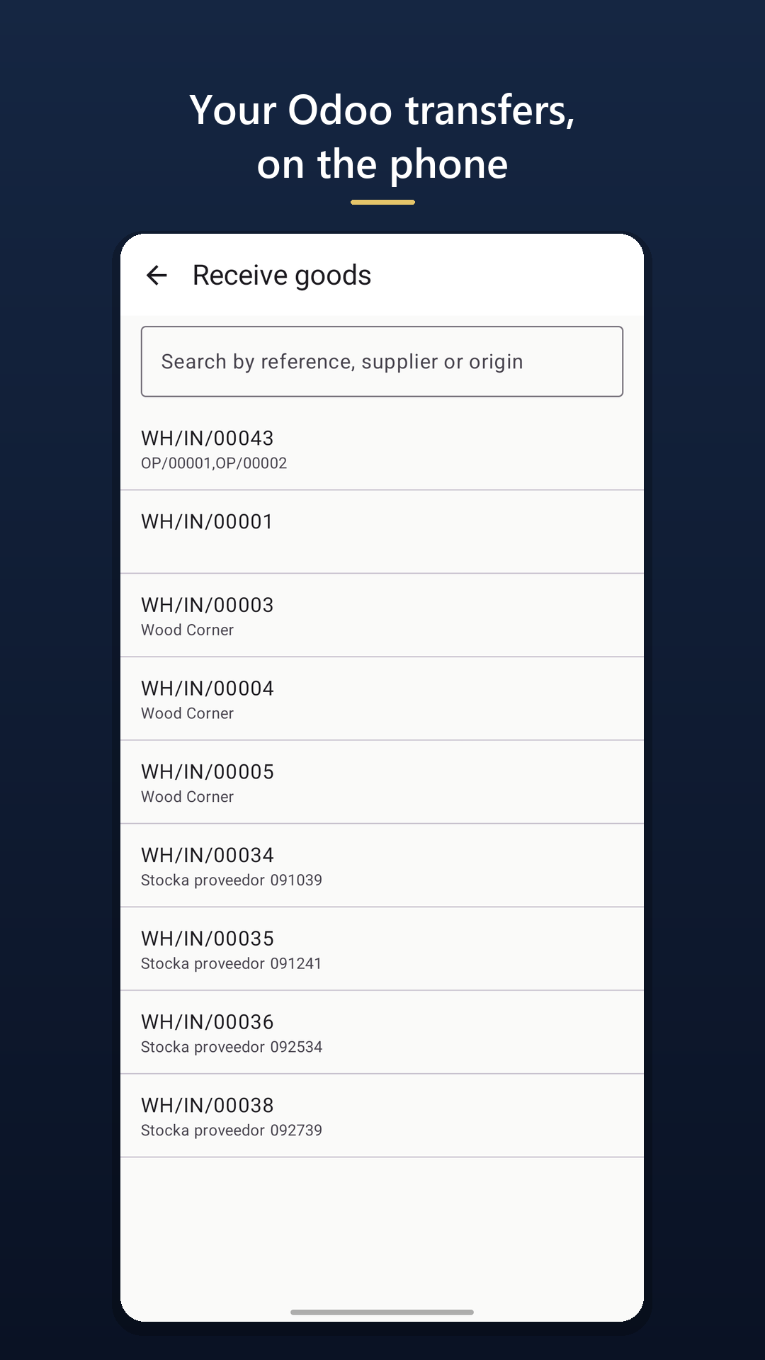 Stocka: the list of transfers pending in Odoo