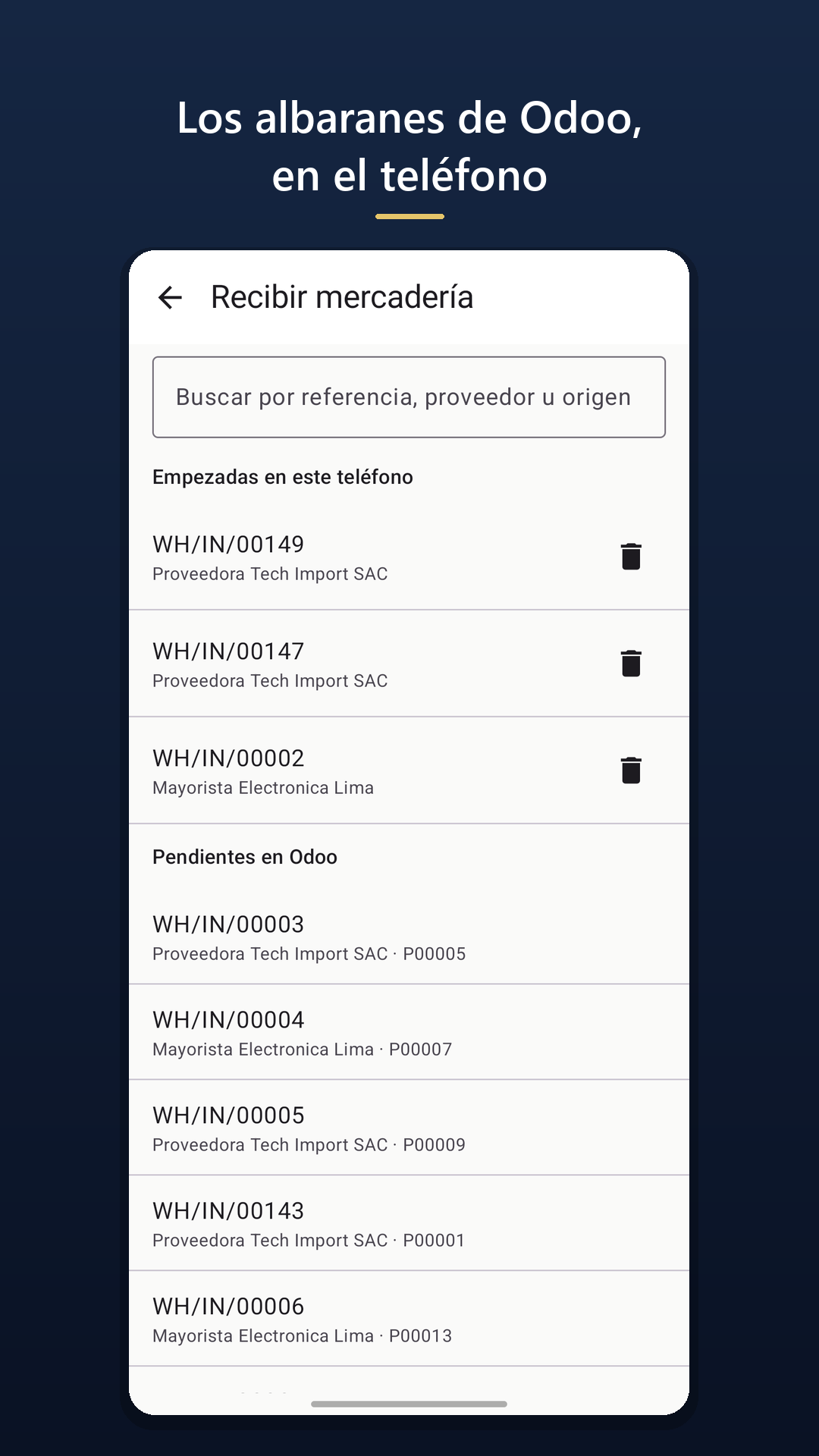 Stocka: la lista de albaranes pendientes en Odoo