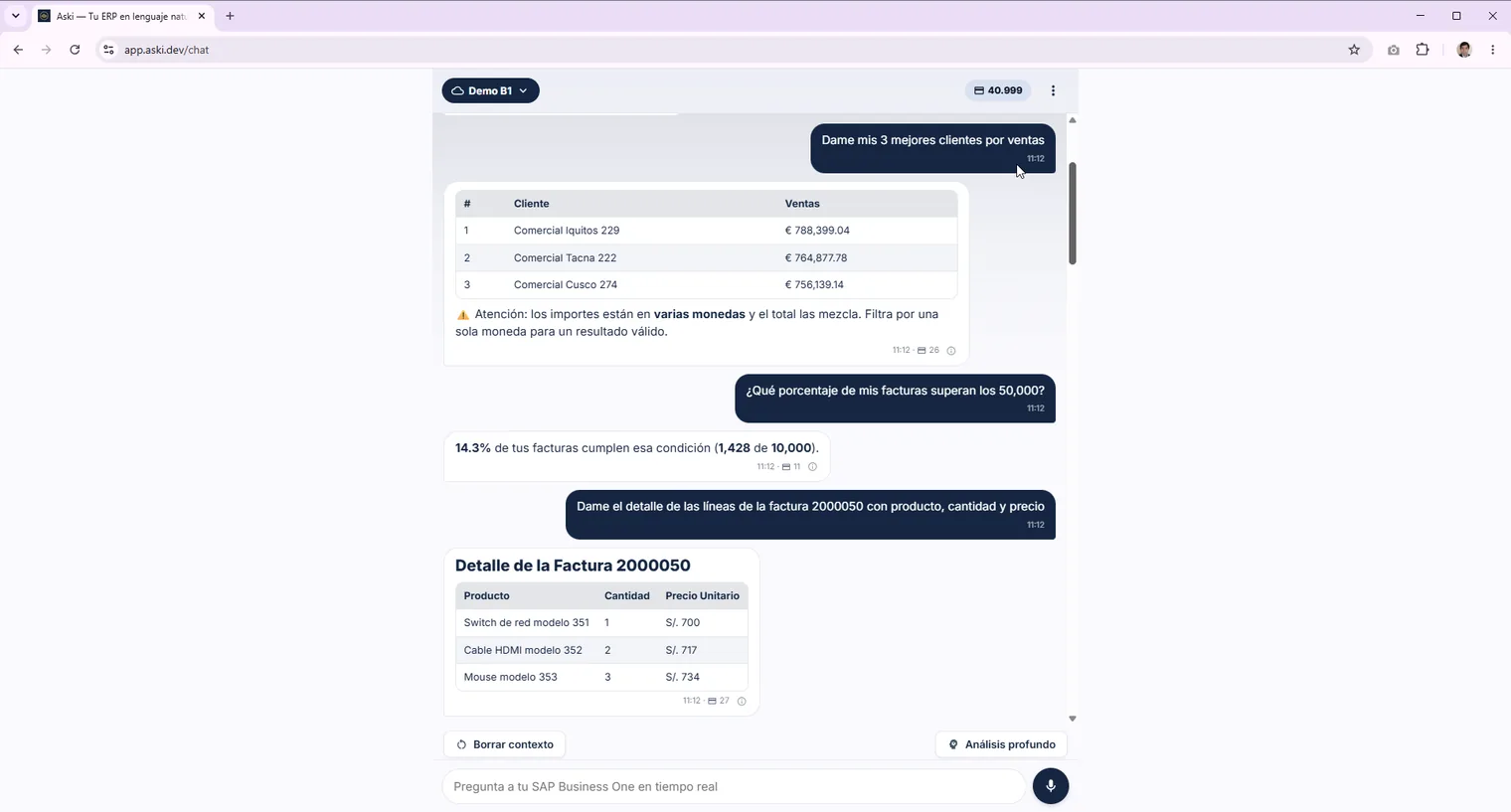 Aski en la web: top clientes y detalle de factura en SAP Business One